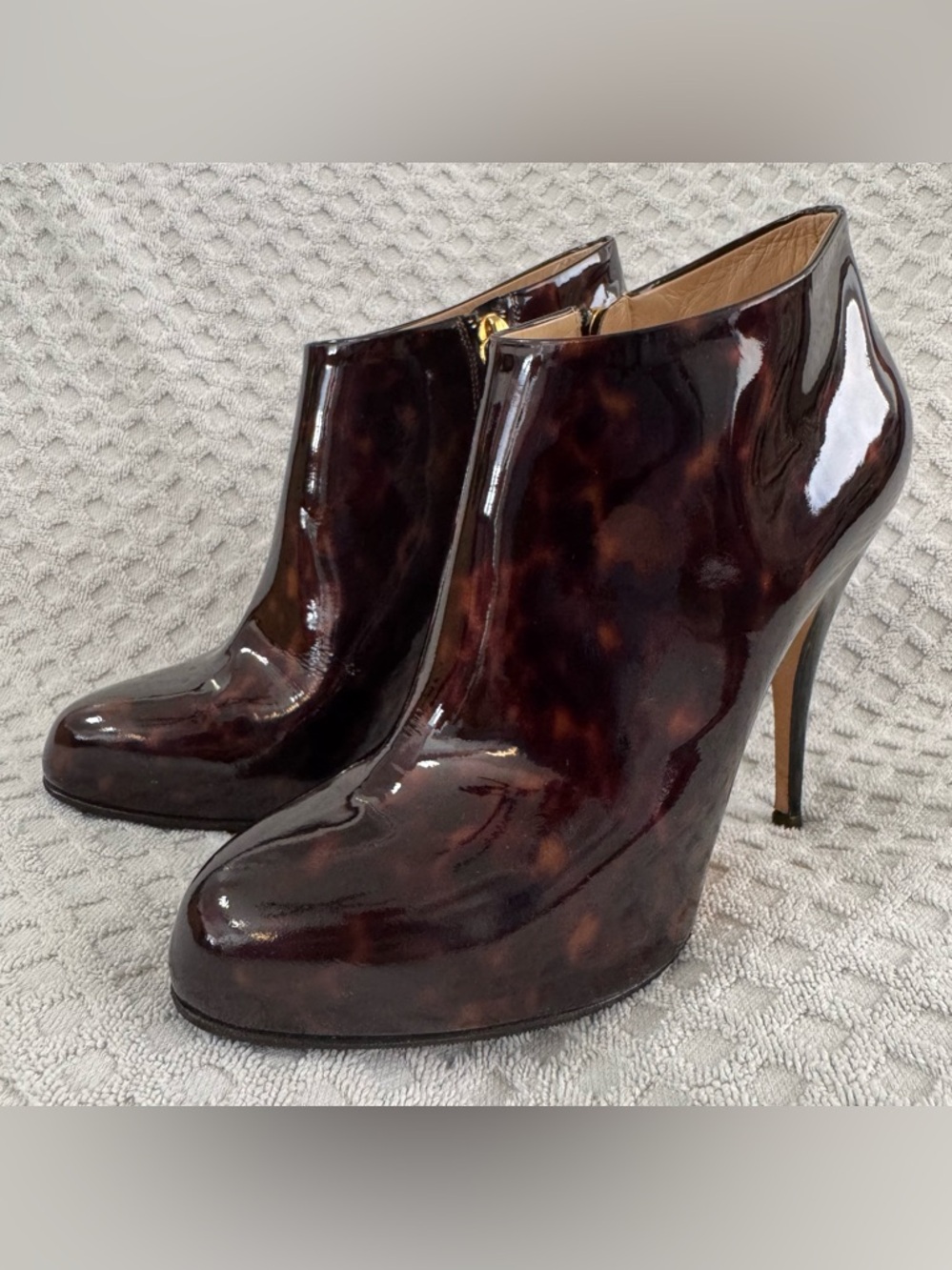 Giuseppe Zanotti Ankle Booties in Tortoise Shell Patent Leather Size 39.5 US 9.5